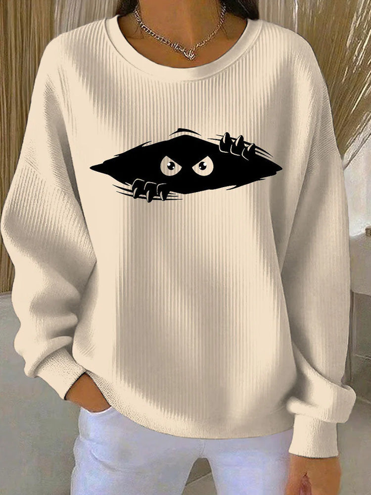 Comstylish Women's Cute Cat Printed Vintage Casual Loose Long Sleeve Top