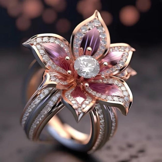 Exotic Bright Cocktail Colorful Lotus Ring