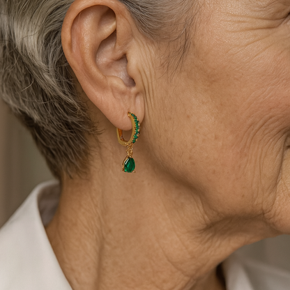 Zirconia Earrings With Emerald In Gold