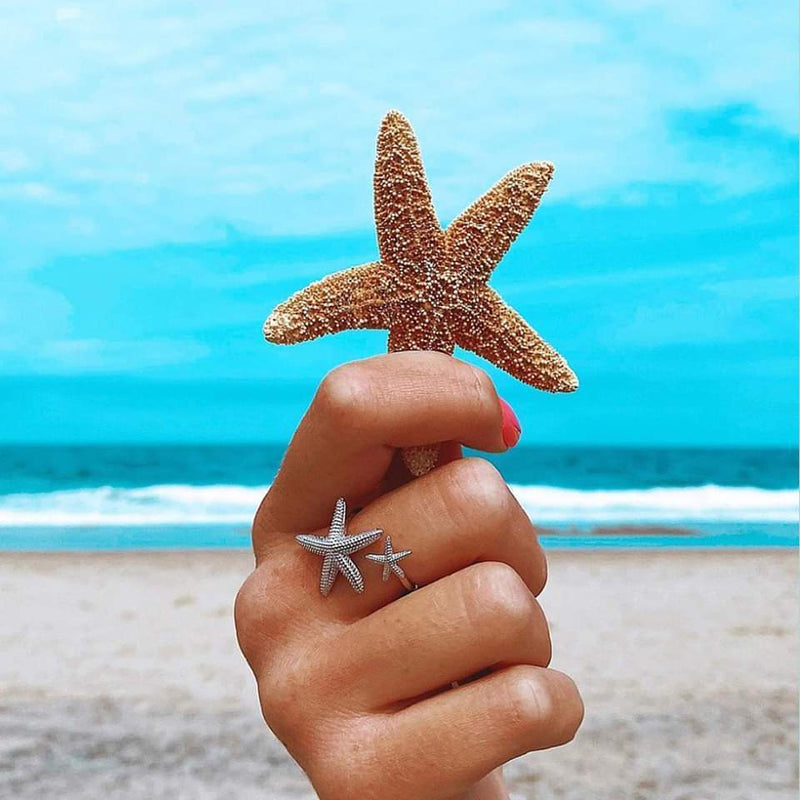 Adjustable Starfish Ring In Silver And Gold