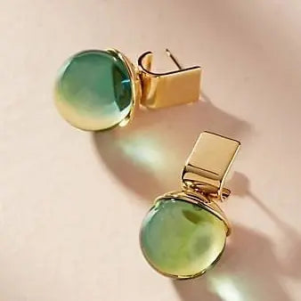 Vintage Earrings With Green Crystal In Gold.