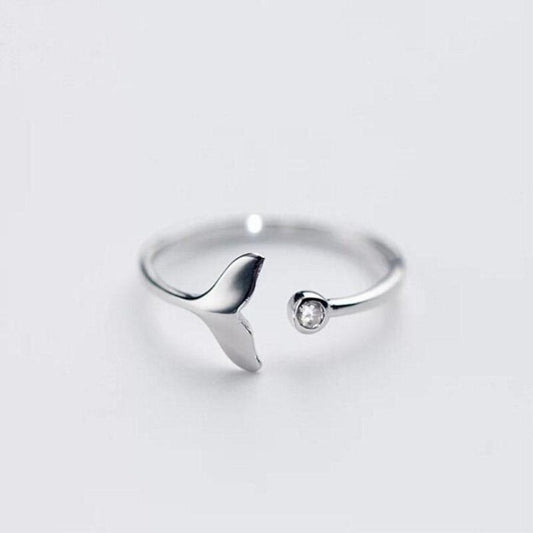 Dolphin Tail Ring In 925 Sterling Silver And Adjustable Zirconia
