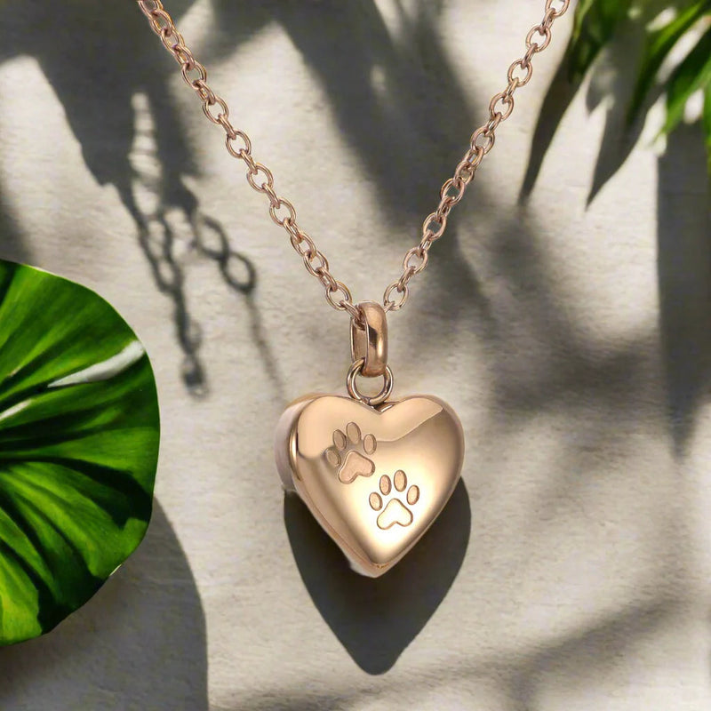Pet Memorial Urn Necklace ��� Heart-Shaped Pendant With Paw Engraving
