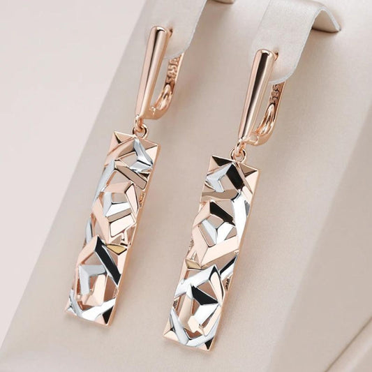 Elegant Rectangular Gold And Silver Earrings