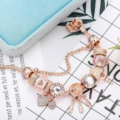 Rose Dreamcatcher Bracelet With Charms Included In Sterling Silver