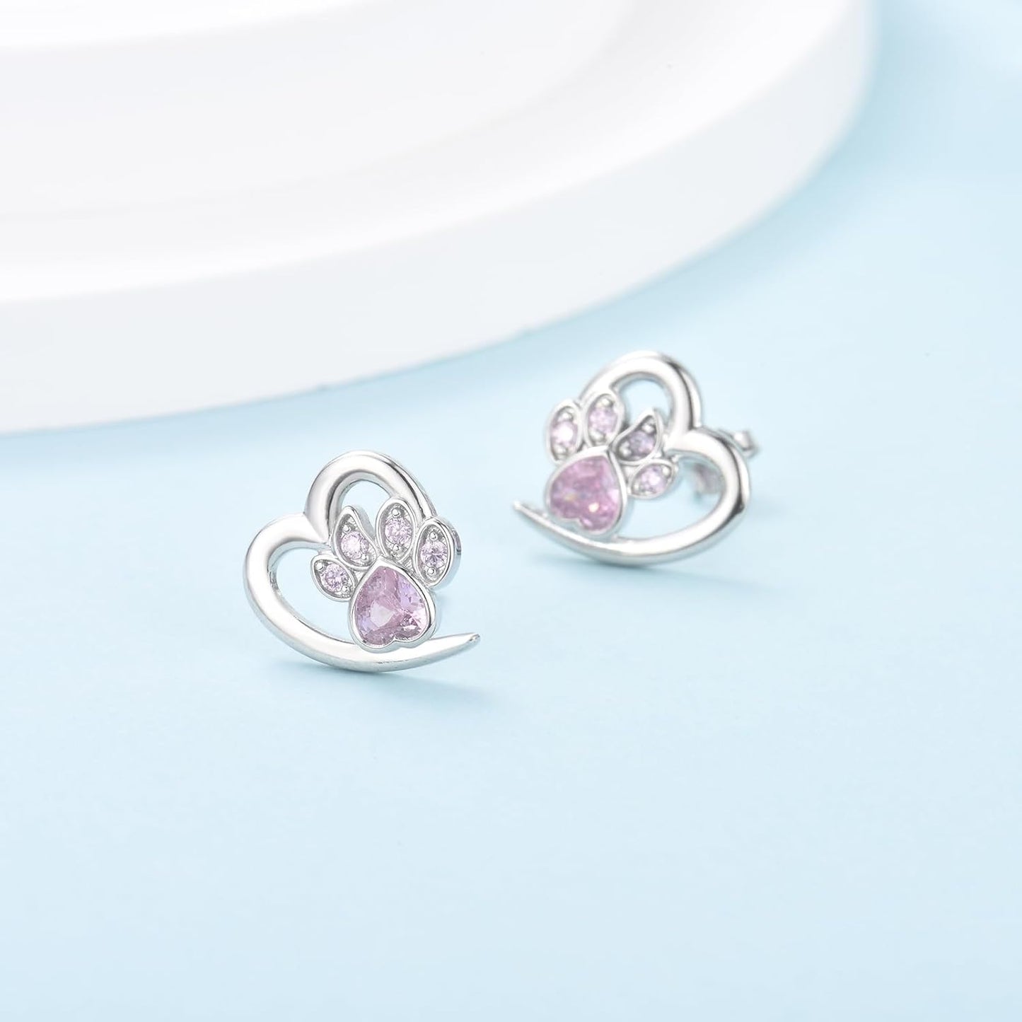 Paw And Heart Earrings With Zirconiaconia
