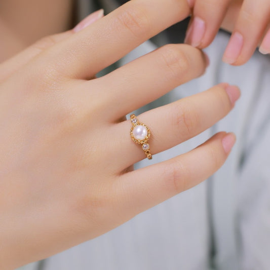Pearl Engagement Gold Ring