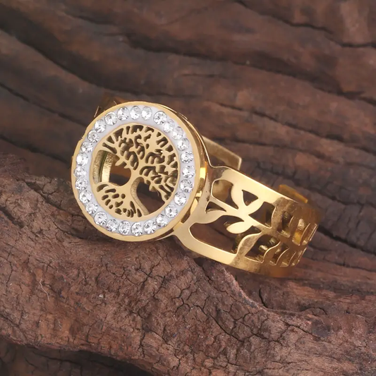 Tree Of Life Bright Gold Ring