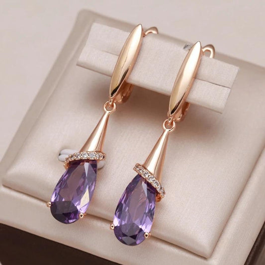 Purple Zirconia Earrings In Gold