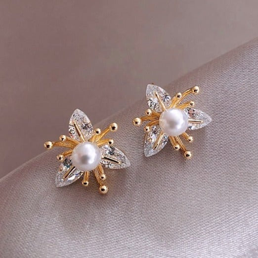 Pearl And Crystal Floral Earrings
