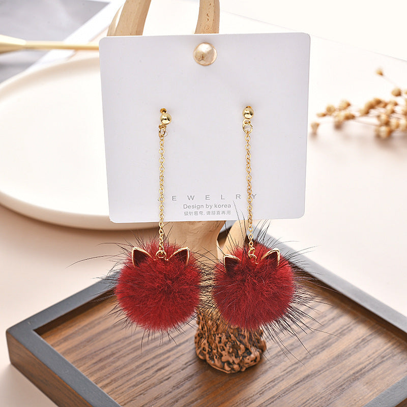 Comstylish Lovely Cat Inspired Pom Pom Earrings