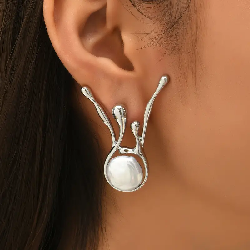 Vintage Irregular Silver Pearl Earrings