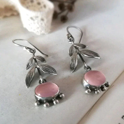 Boho Quartz Pendant Earrings In Silver
