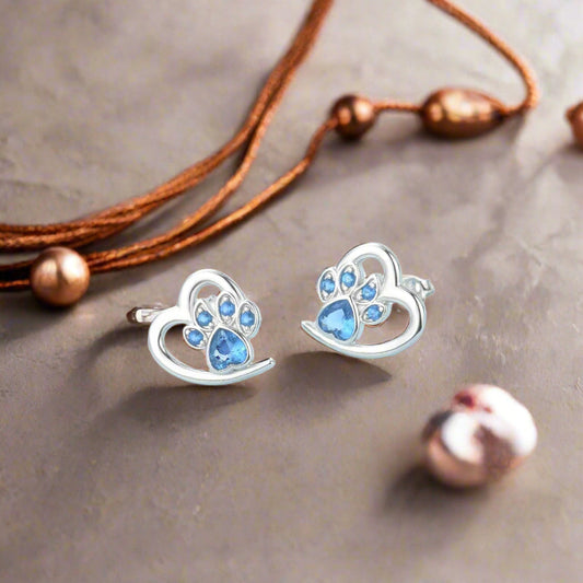 Paw And Heart Earrings With Zirconiaconia