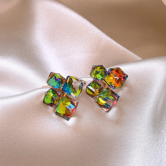 Multicoloured Zirconium Earrings In Elegant Gold