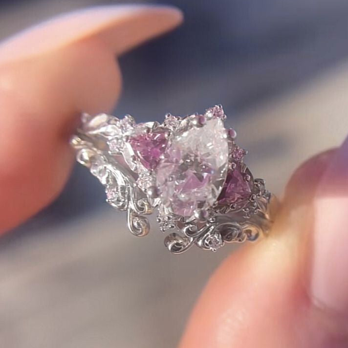 Elegant Pink Dream Crystalline Ring Set