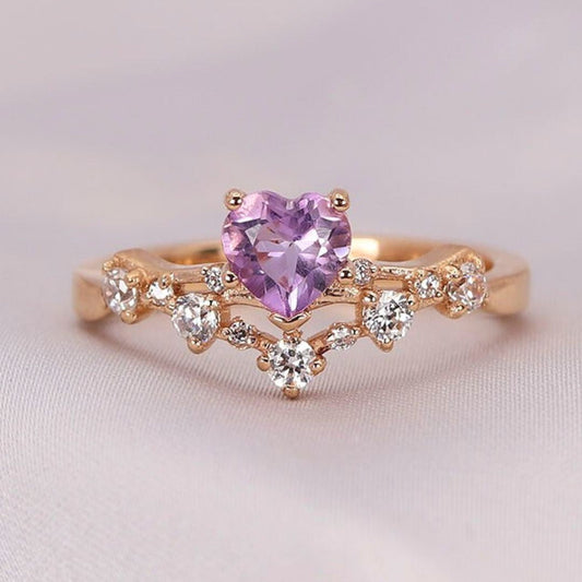 Purple Heart Crown Crystal Ring