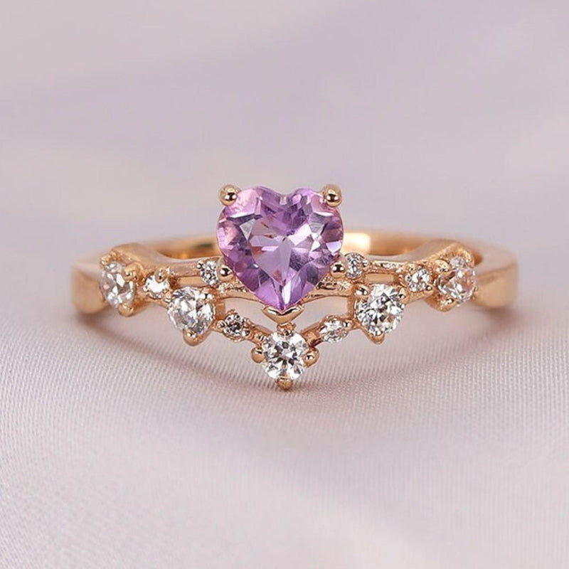 Purple Heart Crown Crystal Ring