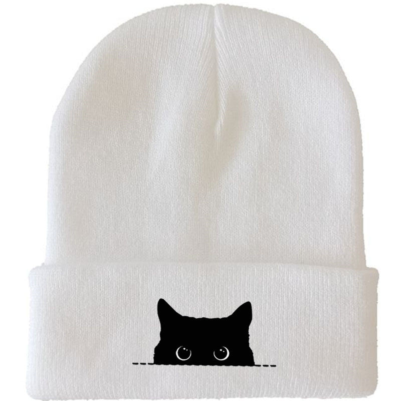Comstylish Unisex Cartoon Black Cat Print Coldproof Knitted Hat