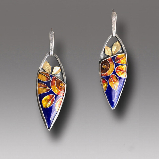 Vintage Handpainted Earrings In Silver
