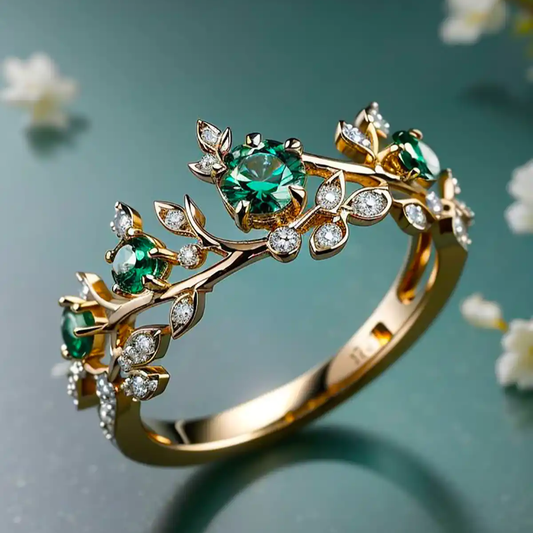 Green Exotic Zirconia Gold Ring