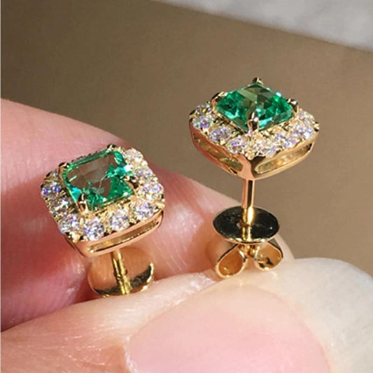 Earrings Green Crystal And Gold