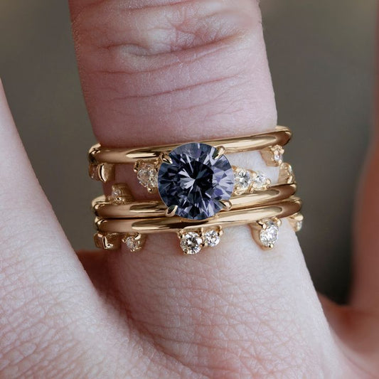 Vintage Blue Inlaid Crystalline Gold Ring Set