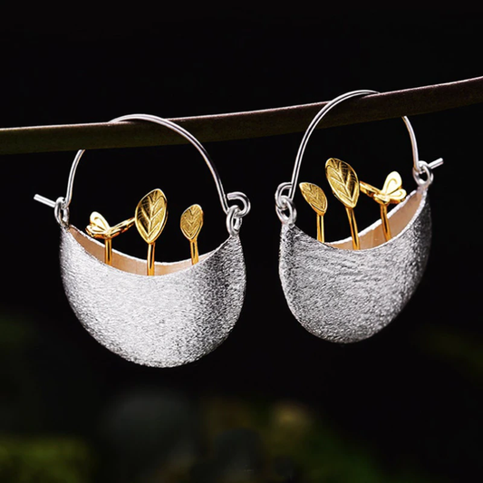 Gold Plated Floral Basket Earrings In Silver