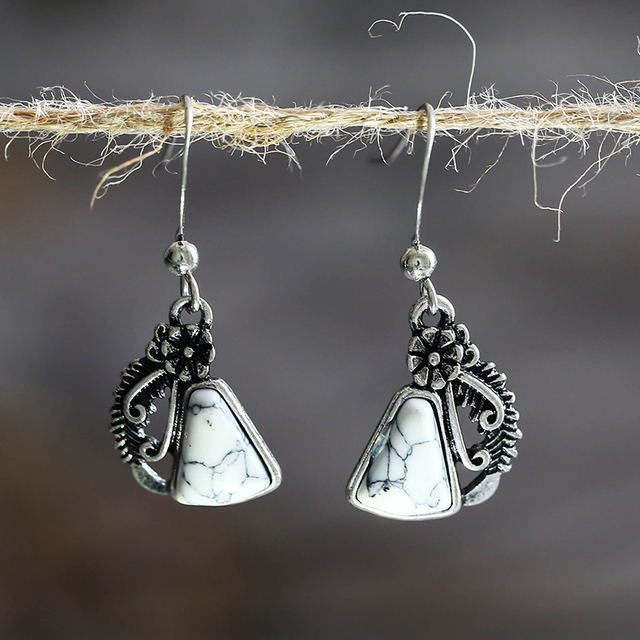 Vintage Stone Earrings In Silver