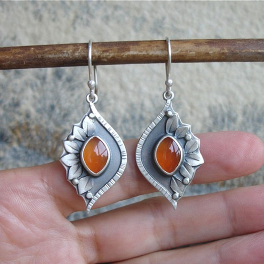 Orange Boho Earrings With Crystals
