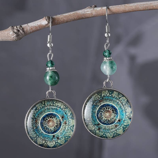 Vintage Blue Dangling Rounded Mandala Earrings