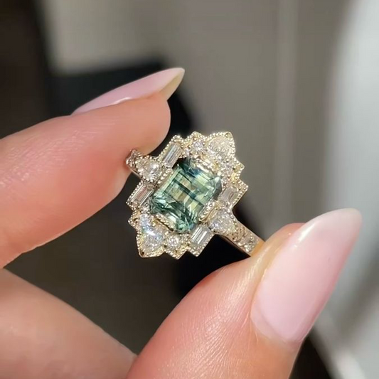 Cut Aqua Halo Ring