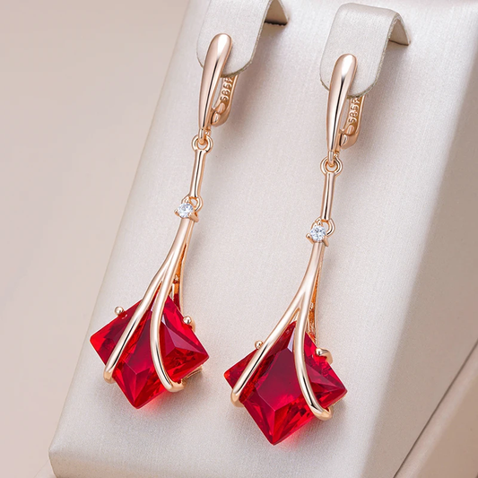 Dangling Earrings With Red Cubic Crystal Elegant