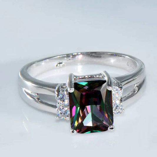 Vintage Colorful Dark Glass Silver Ring