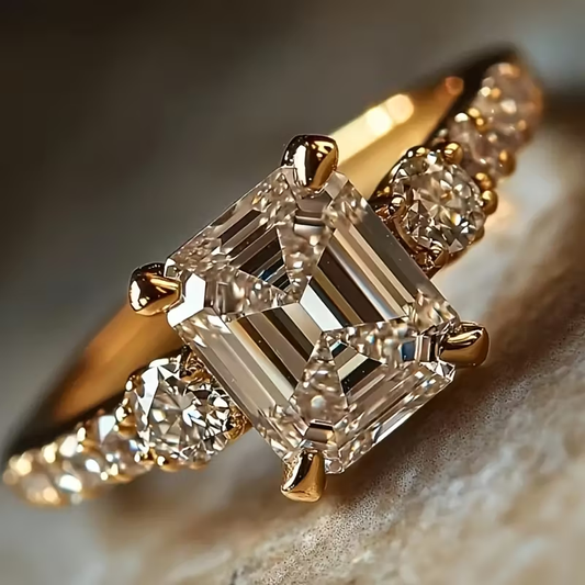 White Glass & Zirconia Gold Ring