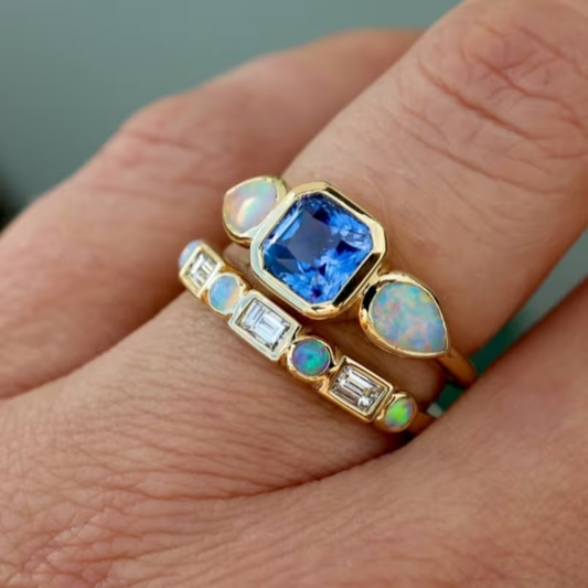 Vintage Opal Blue Ring Set