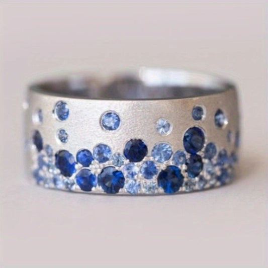 Vintage Inlaid Blue Crystals Silver Ring