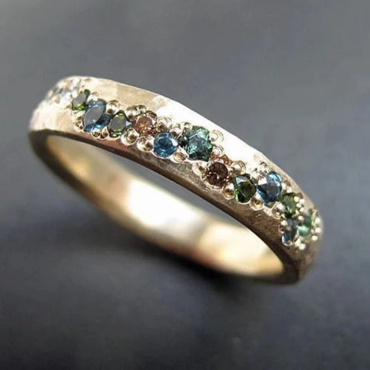 Vintage Bright Inlaid Colorful Zirconia Gold Ring