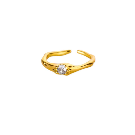 Oval White Glass Gold Ring