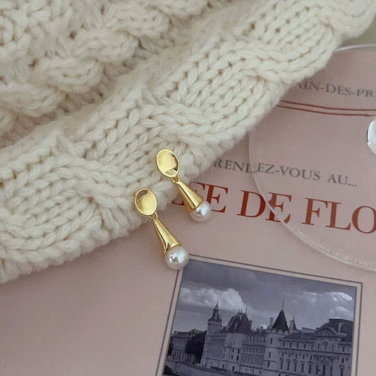 Pearl Drop Gold Earrings