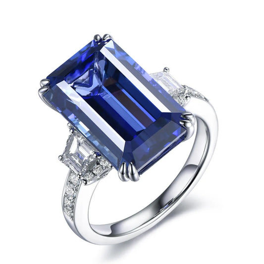 Vintage Blue Cubic Glass Silver Ring