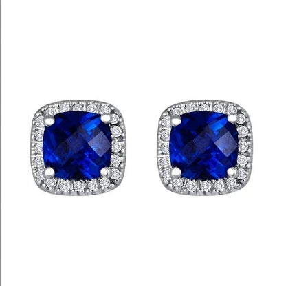 Saphir Square Stud Earrings - White Gold